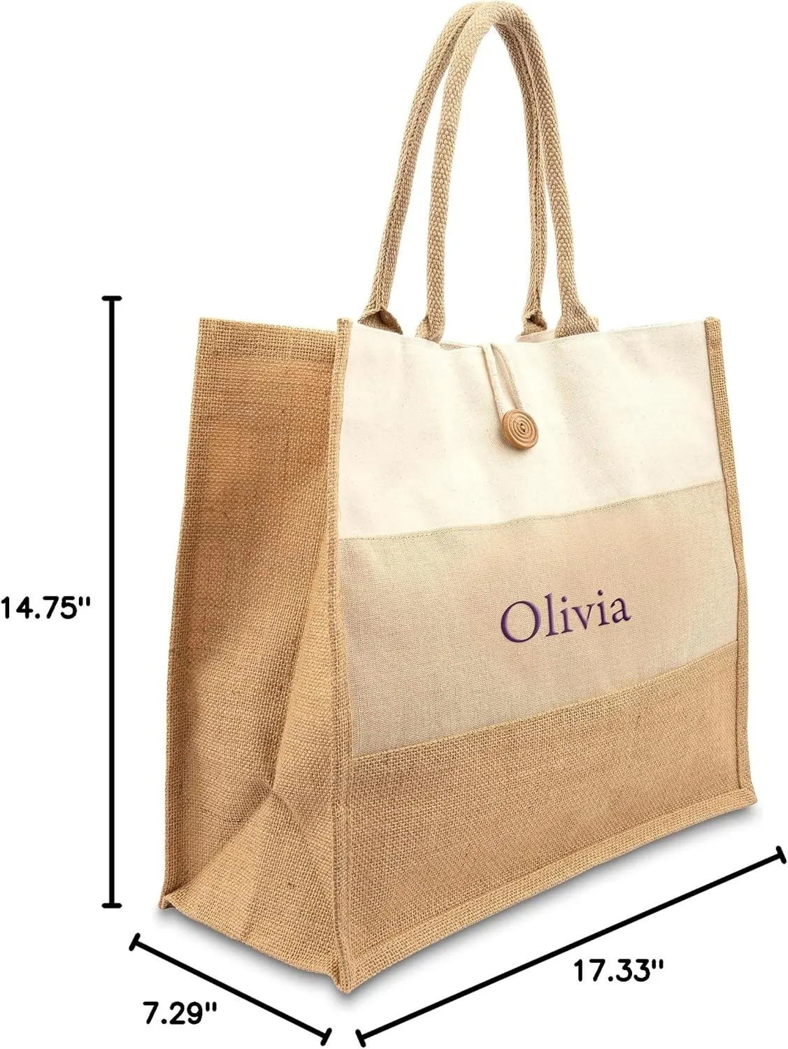 WEDDINGSTAR Large Reusable Fabric Beach Tote Bag - Burlap Ombre