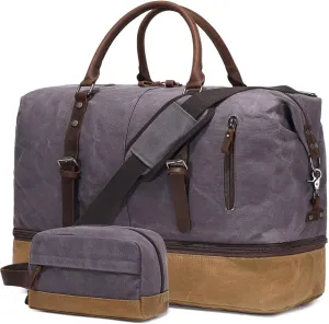 Weekender Bag Large Overnight Bag for Men Women Tote with Shoe Compartment Canvas Carry on Luggage Bag Travel Duffel Bag Gray