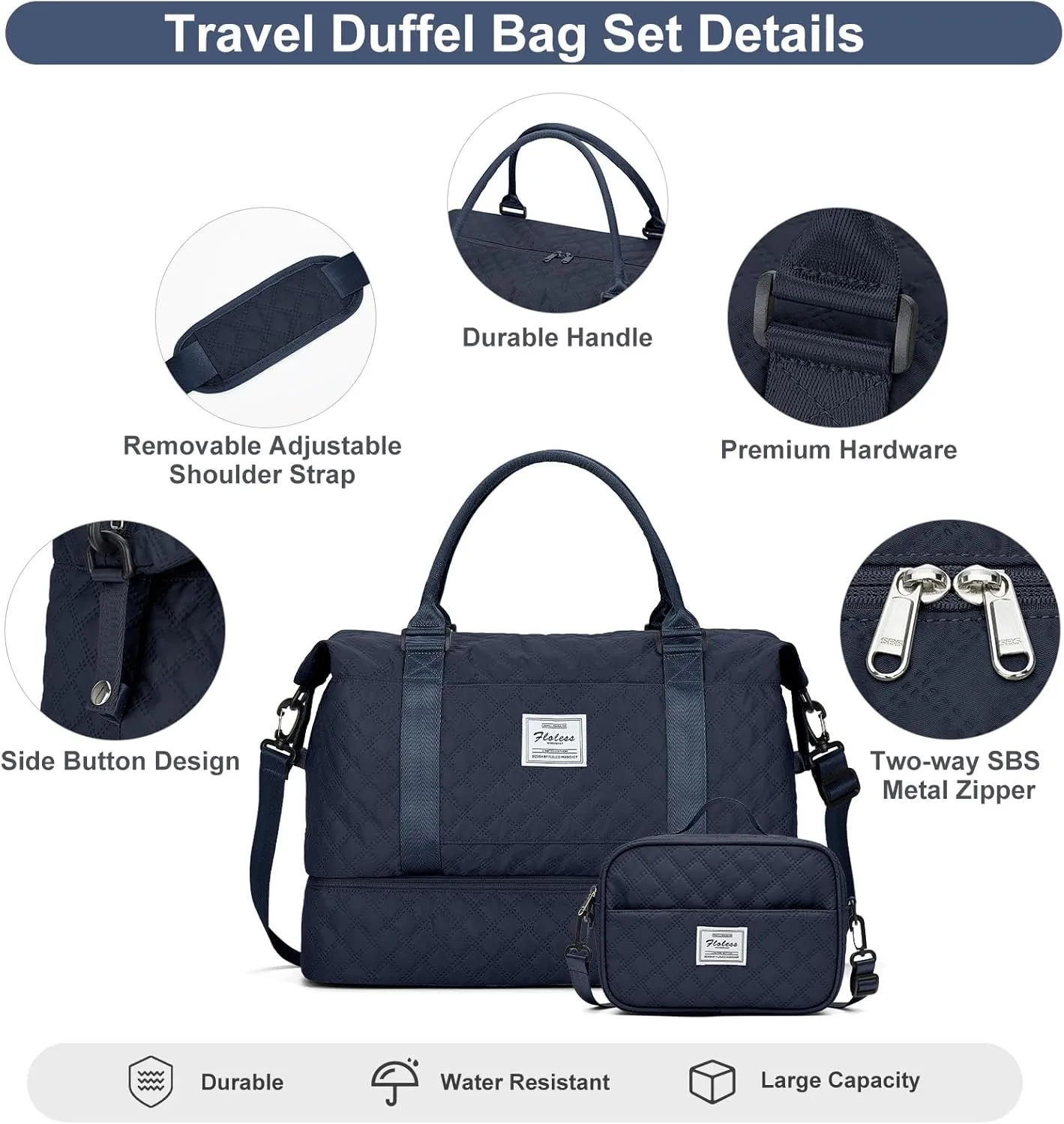 Weekender Bags for Women, Carry-On Personal Item Bag, Overnight Travel Duffel Bag with Shoes Compartment &Trolley Sleeve