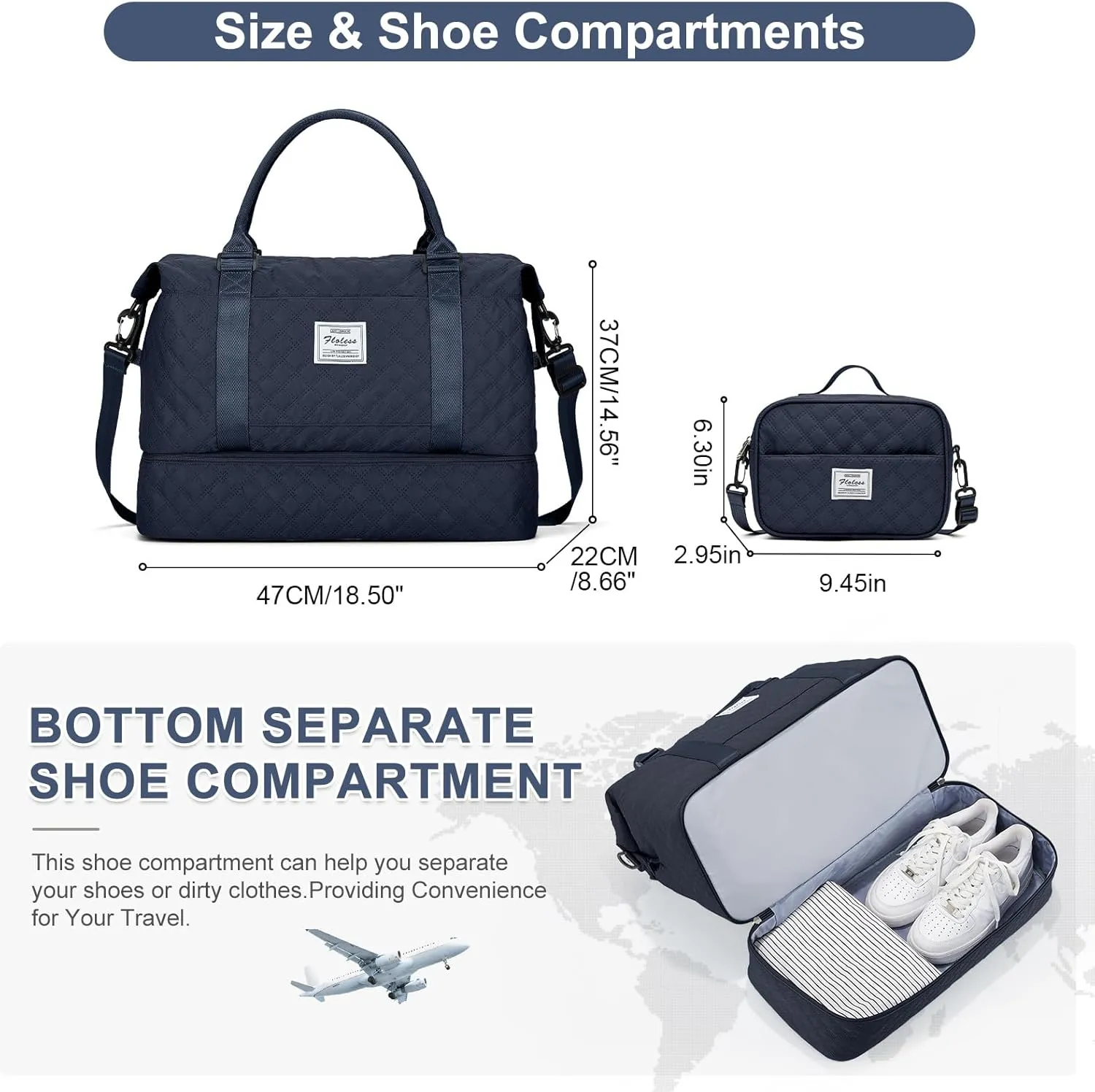 Weekender Bags for Women, Carry-On Personal Item Bag, Overnight Travel Duffel Bag with Shoes Compartment &Trolley Sleeve