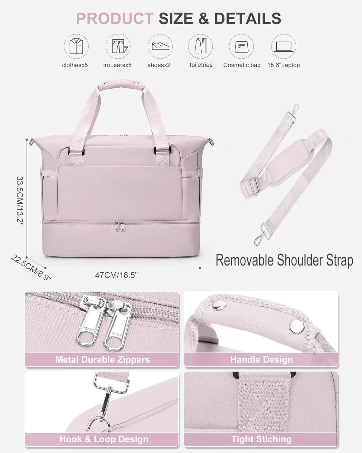 Weekender Bags for Women, Travel Duffel with Shoe Compartment USB Charging, Carry On Gym Duffle Bag with Wet Pocket, Personal Item Overnight Tote Bag for Airlines, Lotus Pink