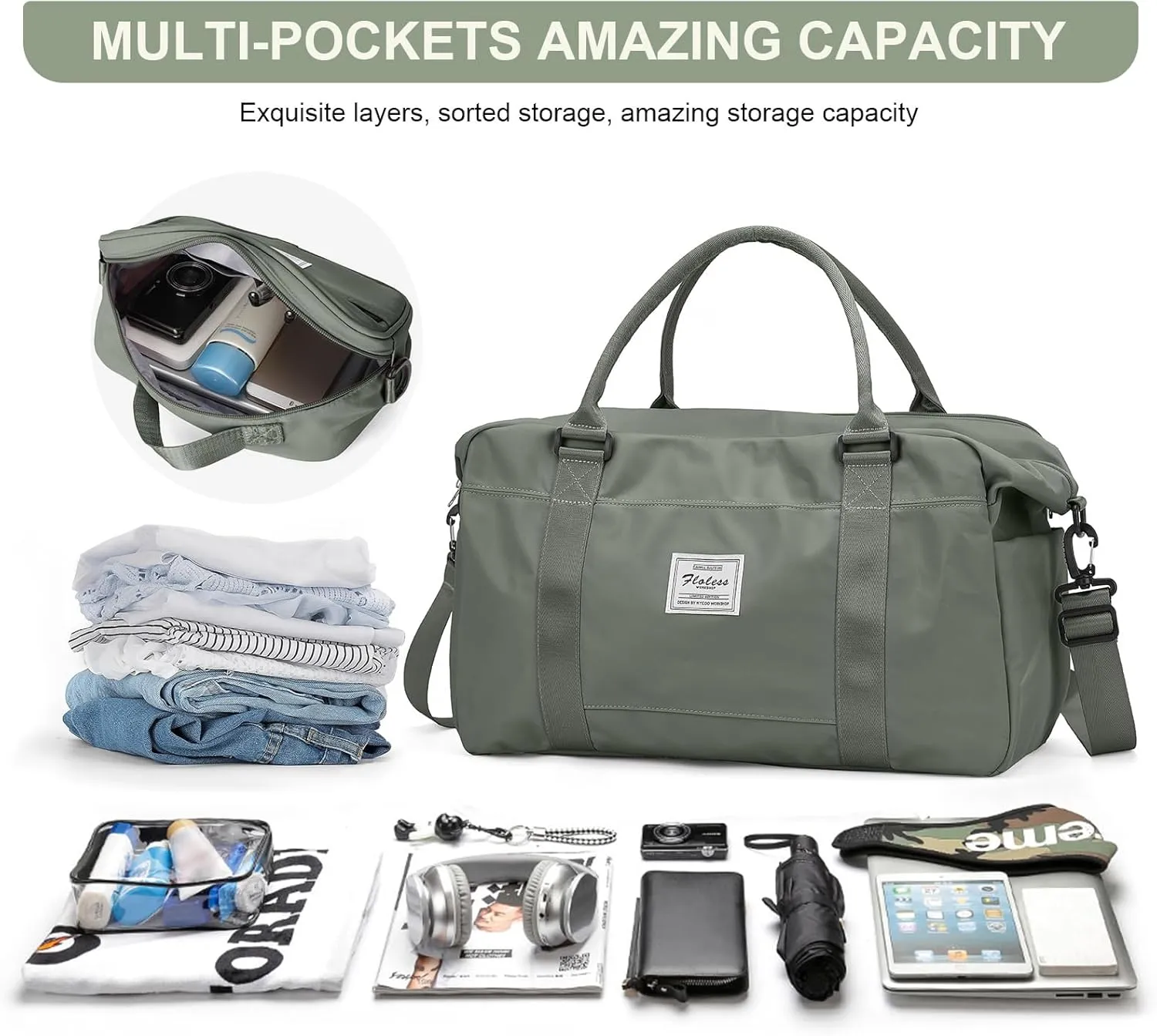 Weekender Bags for Women, Travel Duffle Bag with Laptop Pocket, Carry on Overnight Bag with Separate Toiletry Bag