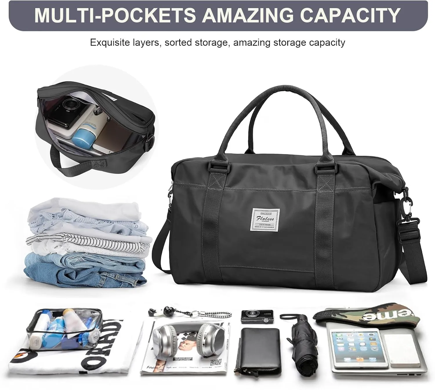 Weekender Bags for Women, Travel Duffle Bag with Laptop Pocket, Carry on Overnight Bag with Separate Toiletry Bag