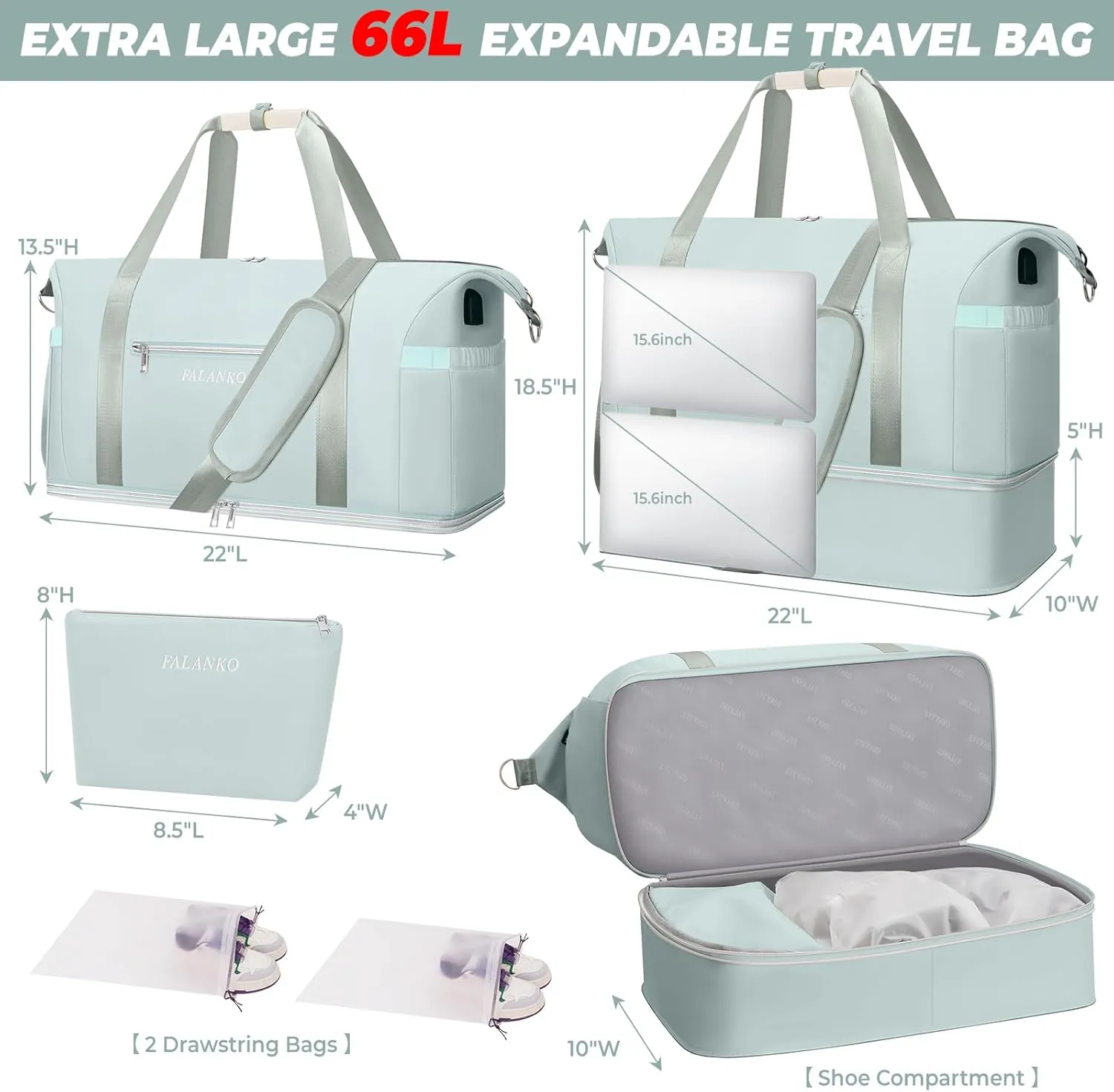 Weekender Bags for Women,Extra large 66L Expandable Travel Duffel Bag with Shoe Compartment,Toiletry Bag,Overnight Bag with Waterproof Pocket,USB Charging,Carry On Backpack for Gym,Hospital,Beach