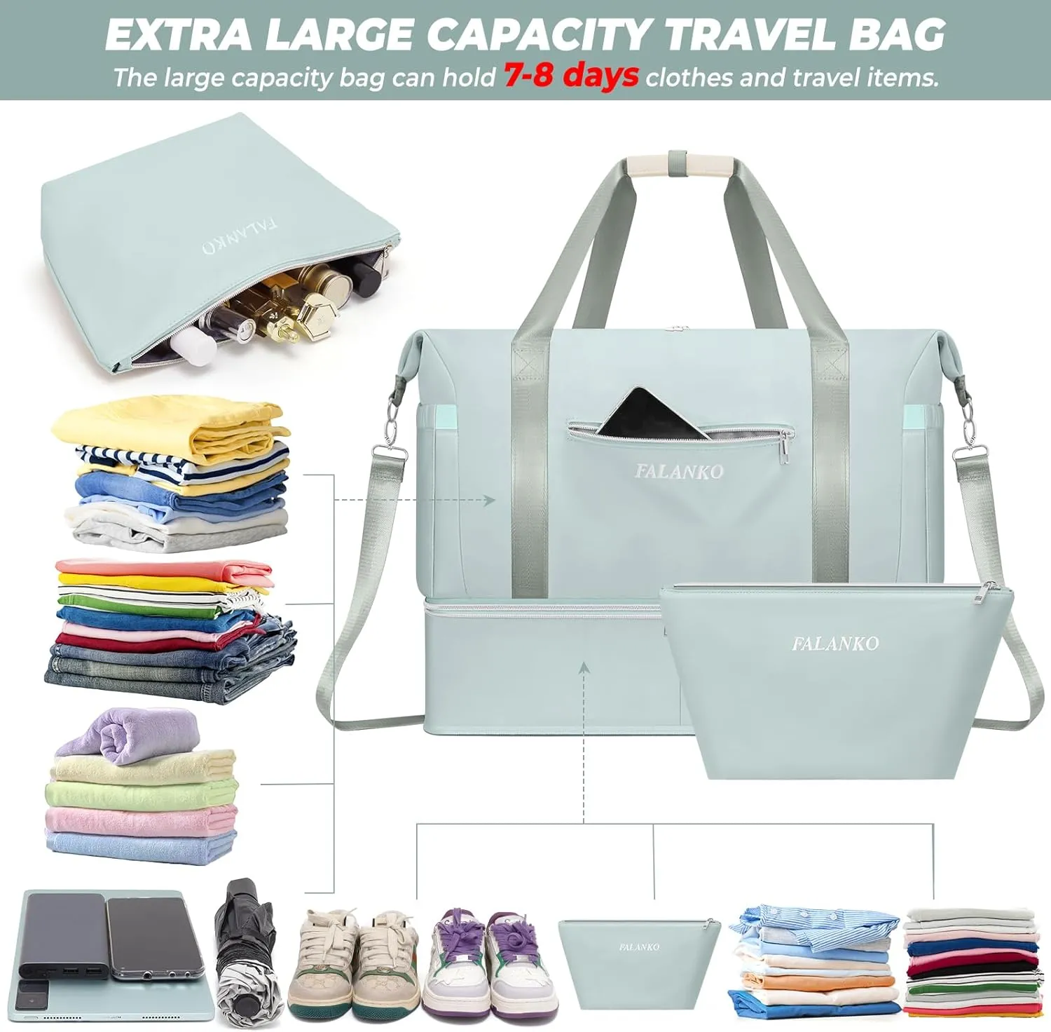Weekender Bags for Women,Extra large 66L Expandable Travel Duffel Bag with Shoe Compartment,Toiletry Bag,Overnight Bag with Waterproof Pocket,USB Charging,Carry On Backpack for Gym,Hospital,Beach