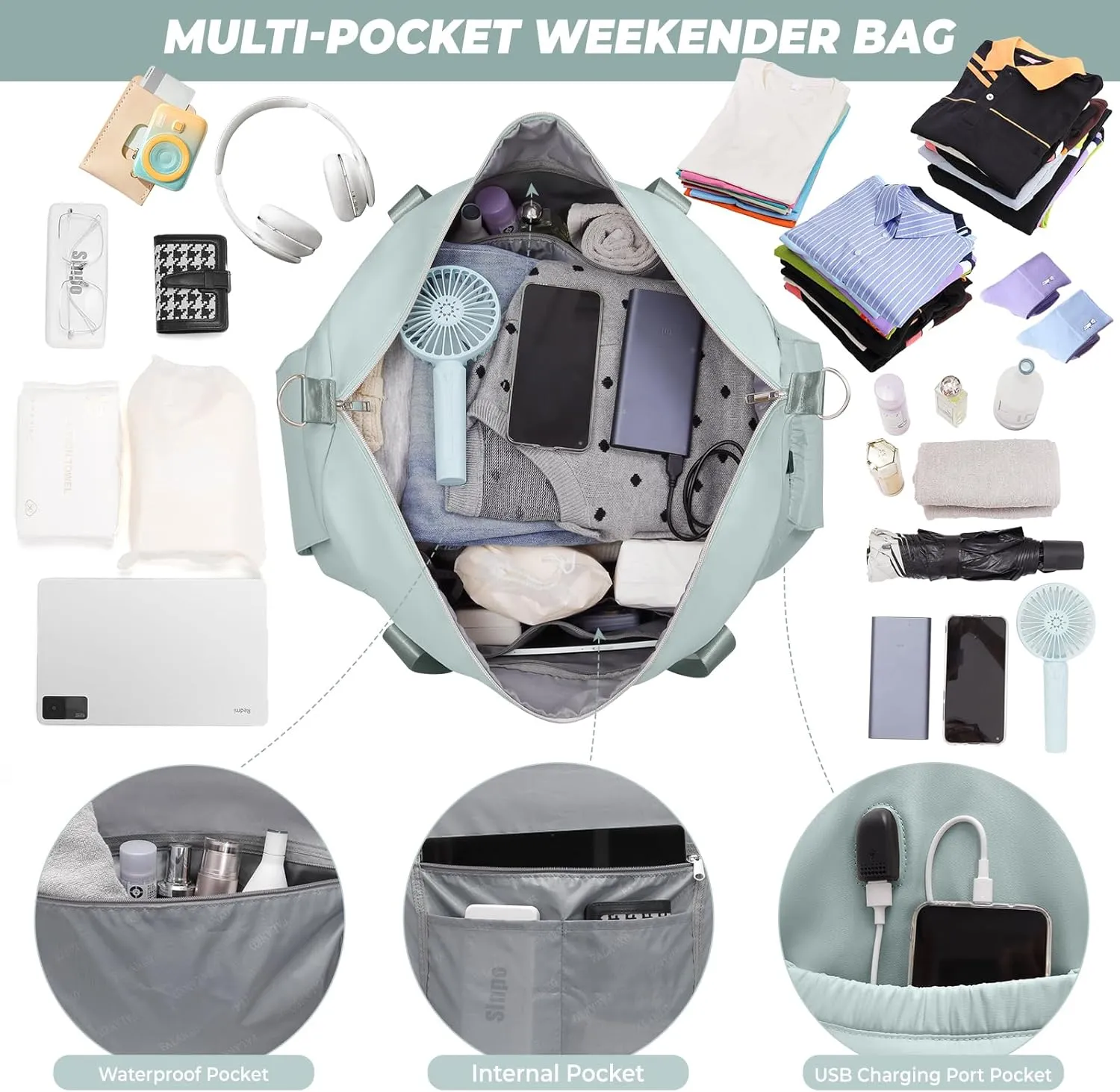 Weekender Bags for Women,Extra large 66L Expandable Travel Duffel Bag with Shoe Compartment,Toiletry Bag,Overnight Bag with Waterproof Pocket,USB Charging,Carry On Backpack for Gym,Hospital,Beach