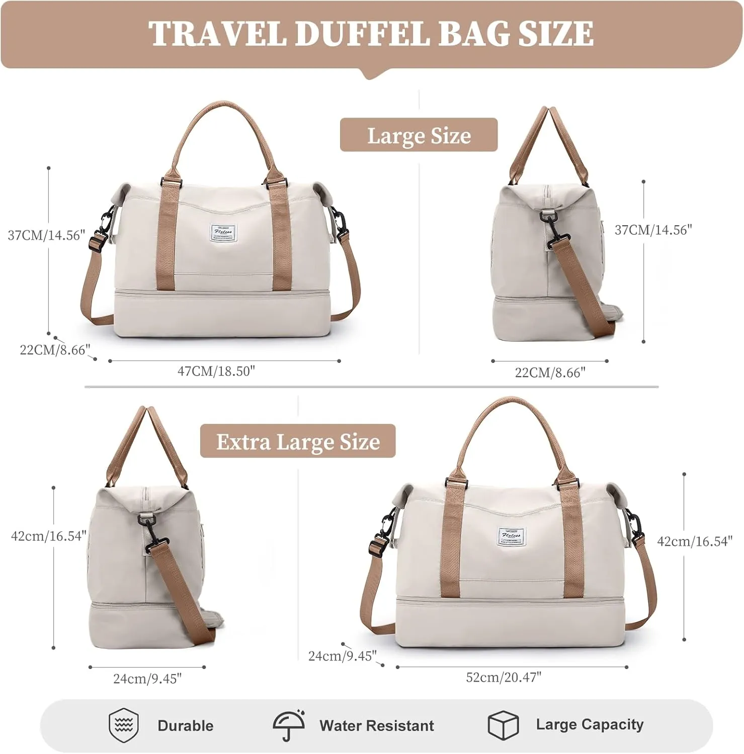 Weekender Bags for Women,Overnight Travel Duffel Bag with Shoes Compartment& Toiletry Bag,Extra Large(Beige & Brown)