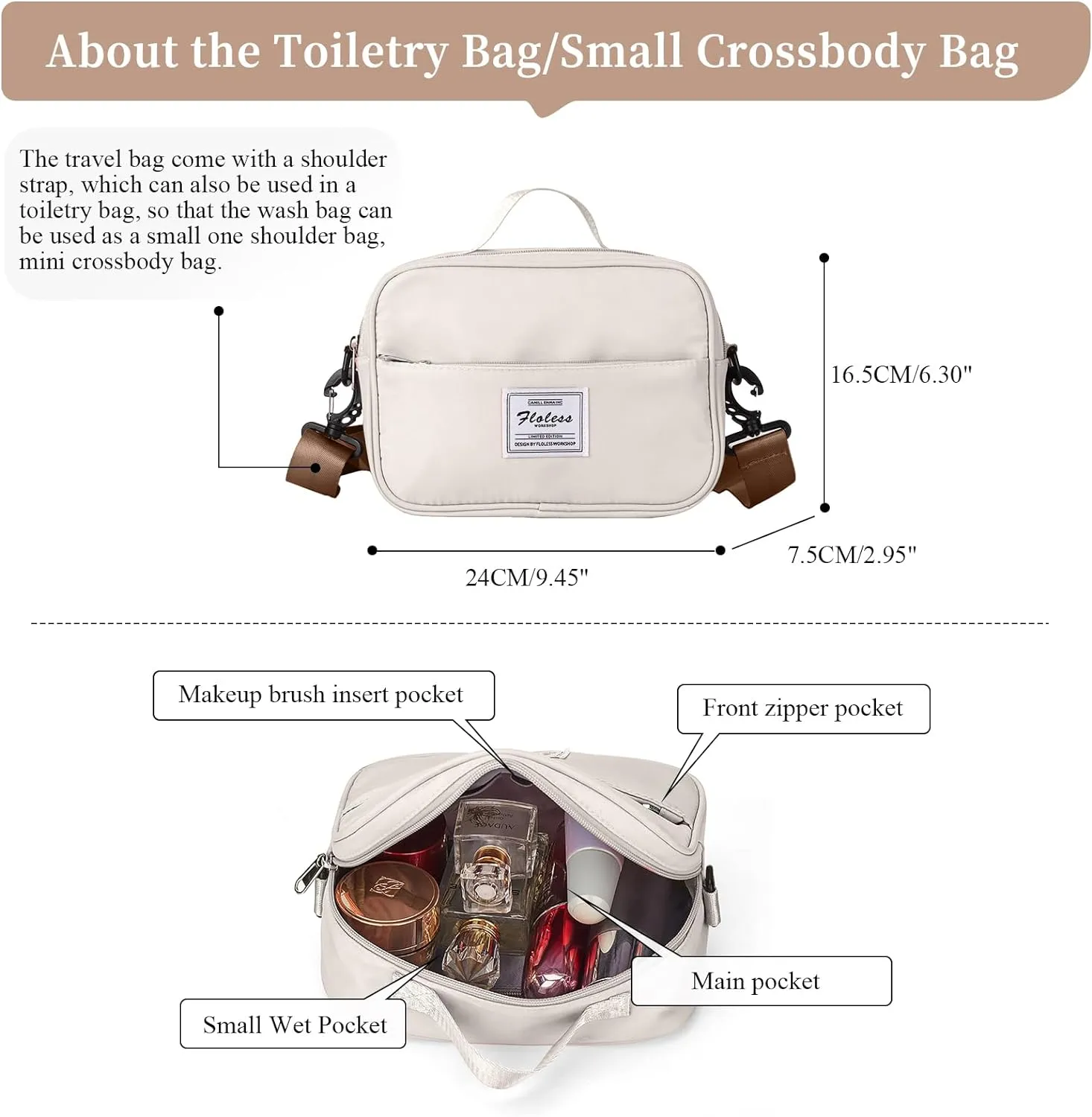 Weekender Bags for Women,Overnight Travel Duffel Bag with Shoes Compartment& Toiletry Bag,Extra Large(Beige & Brown)