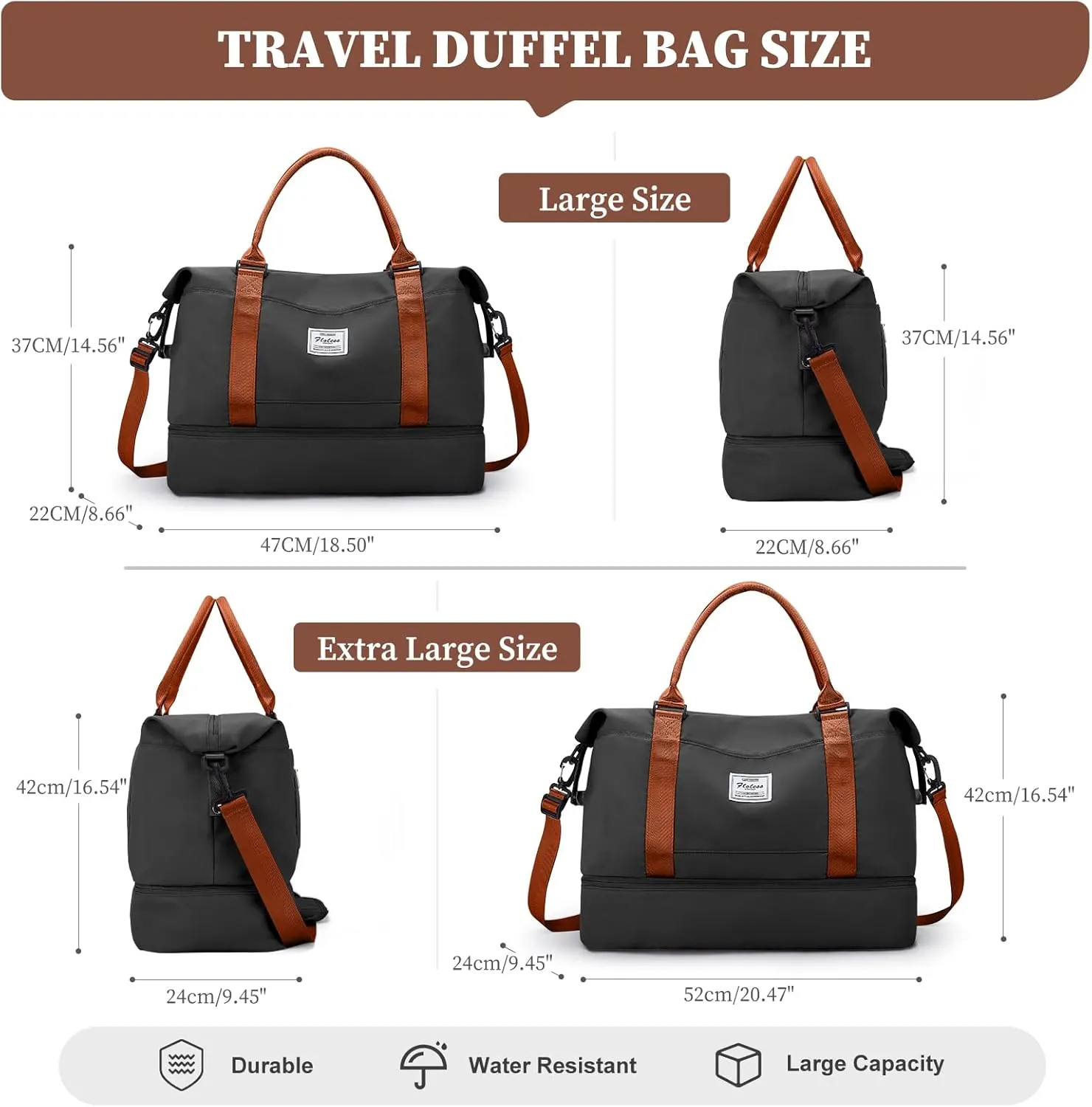 Weekender Bags for Women,Overnight Travel Duffel Bag with Shoes Compartment& Toiletry Bag,Extra Large(Black & Brown)