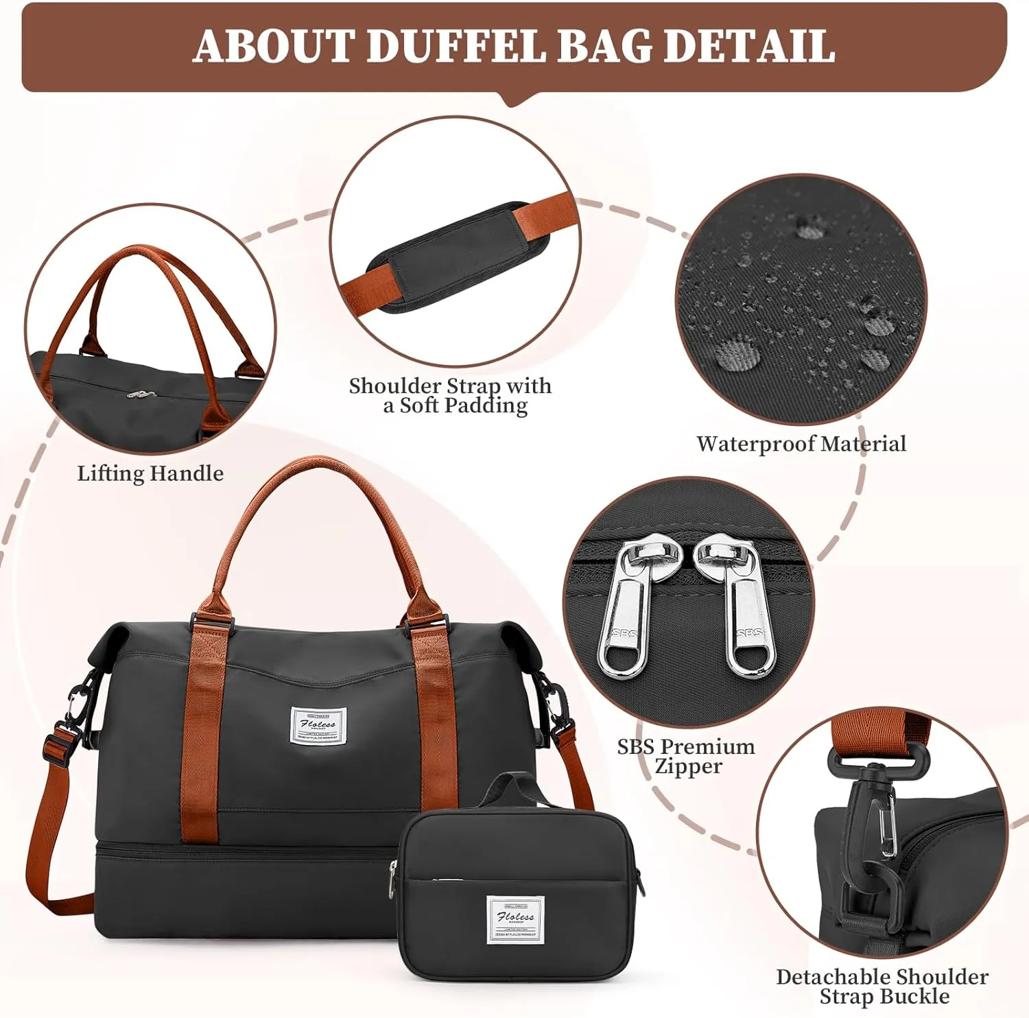 Weekender Bags for Women,Overnight Travel Duffel Bag with Shoes Compartment& Toiletry Bag,Extra Large(Black & Brown)