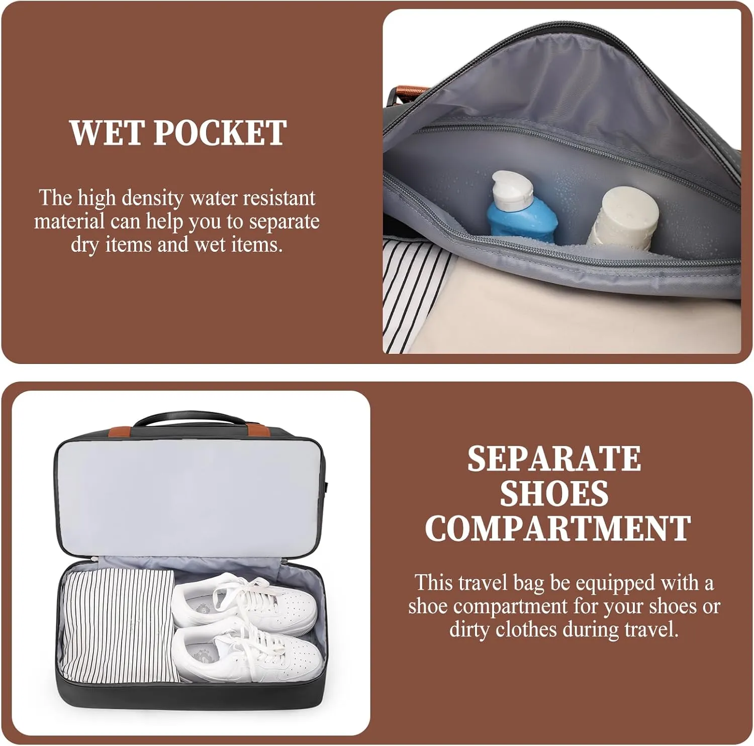 Weekender Bags for Women,Overnight Travel Duffel Bag with Shoes Compartment& Toiletry Bag,Extra Large(Black & Brown)