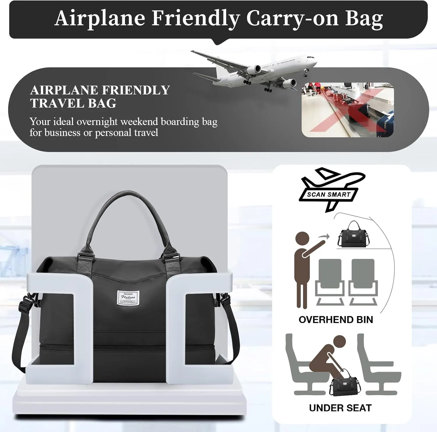 Weekender Bags for Women,Personal Item Travel Bag with Shoes Compartment,Overnight Travel Duffel Bag with Toiletry Bag