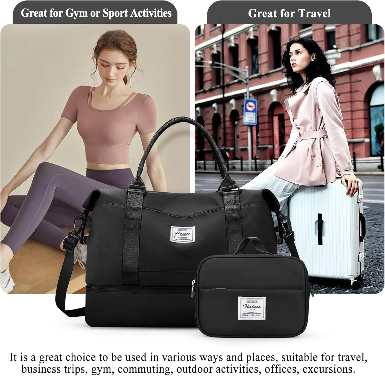 Weekender Bags for Women,Personal Item Travel Bag with Shoes Compartment,Overnight Travel Duffel Bag with Toiletry Bag
