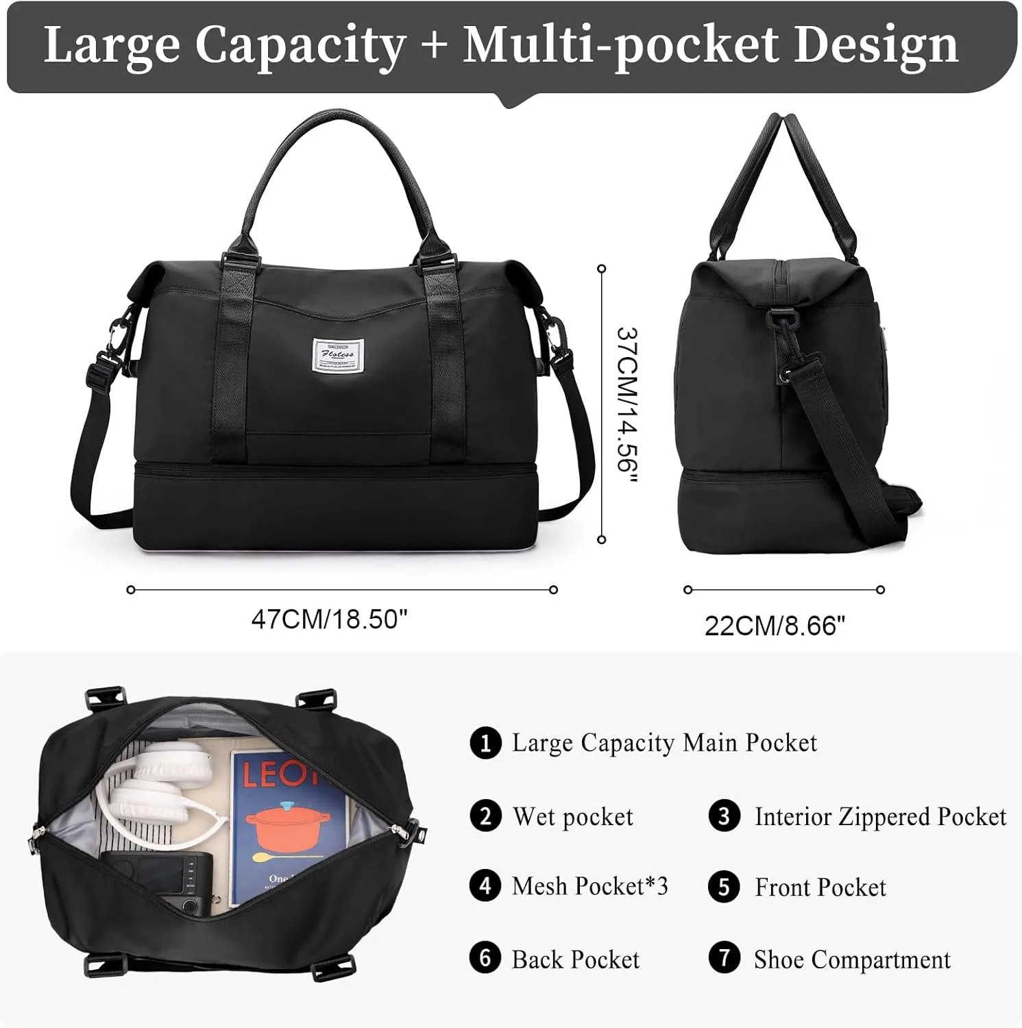 Weekender Bags for Women,Personal Item Travel Bag with Shoes Compartment,Overnight Travel Duffel Bag with Toiletry Bag