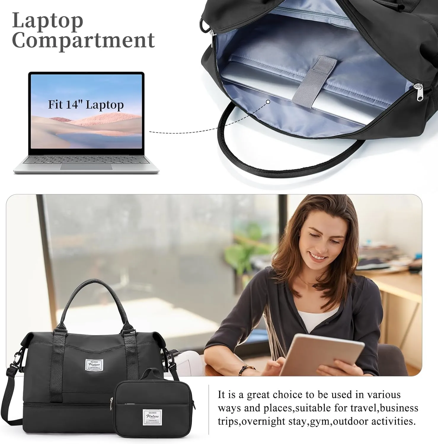 Weekender Bags for Women,Personal Item Travel Bag with Shoes Compartment,Overnight Travel Duffel Bag with Toiletry Bag