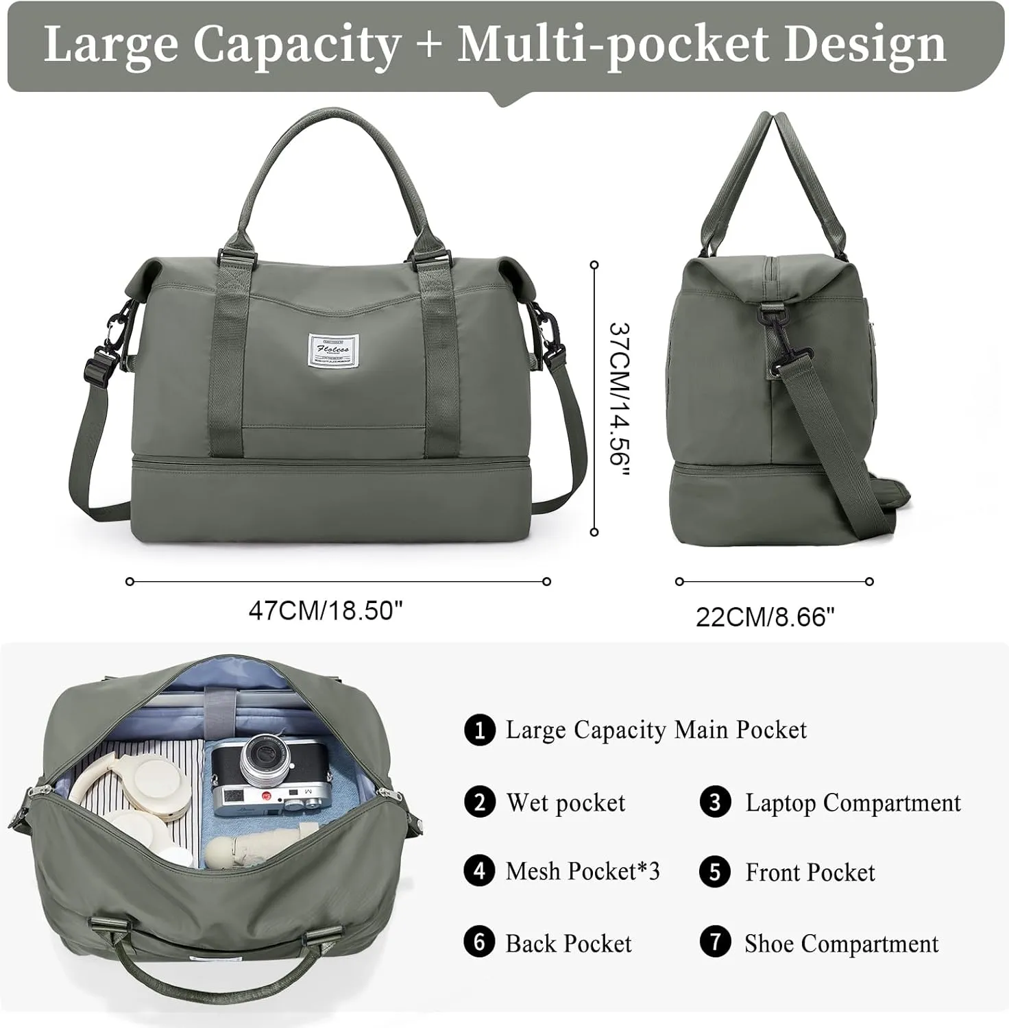 Weekender Bags for Women,Personal Item Travel Bag with Shoes Compartment,Overnight Travel Duffel Bag with Toiletry Bag