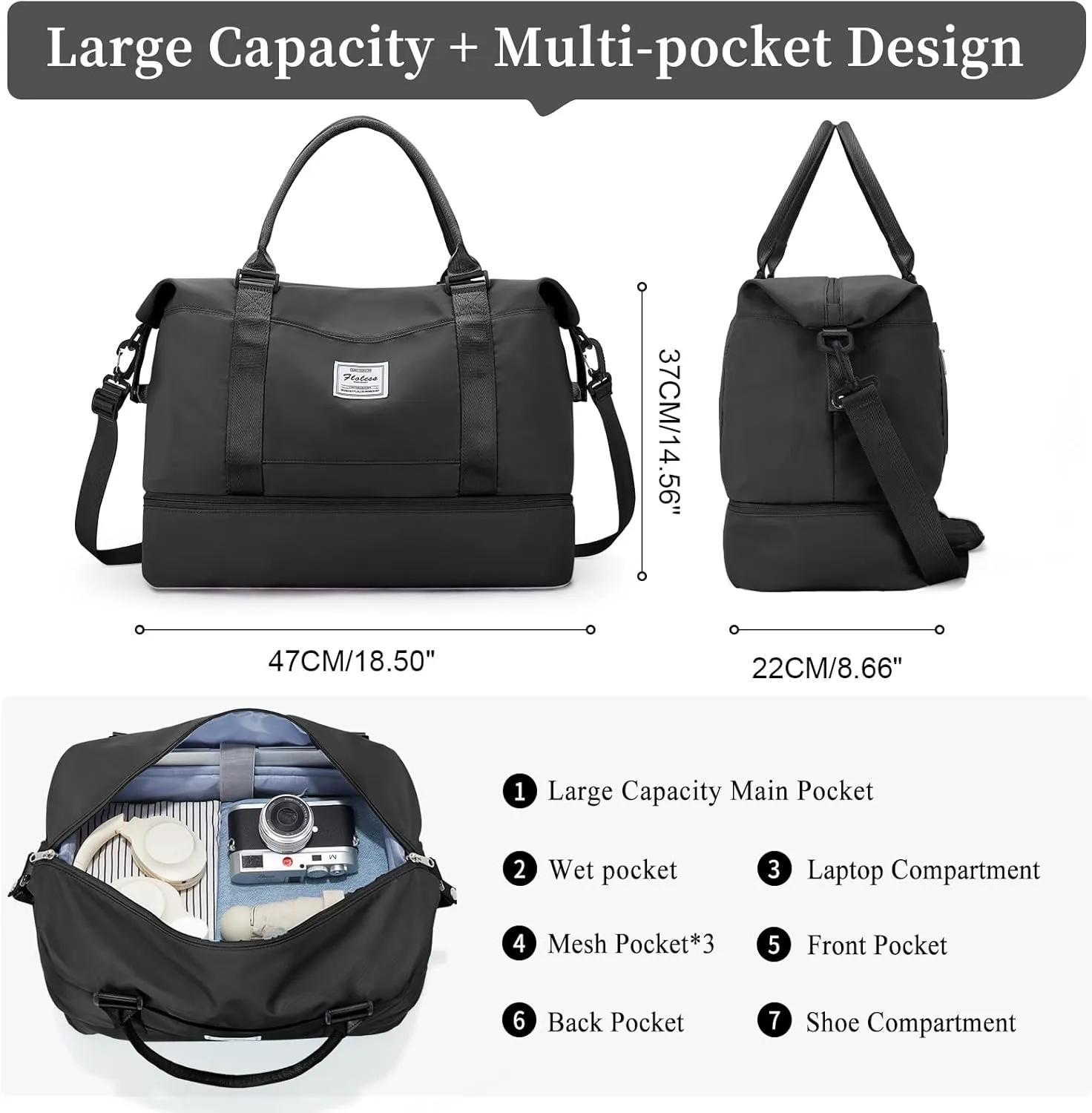 Weekender Bags for Women,Personal Item Travel Bag with Shoes Compartment,Overnight Travel Duffel Bag with Toiletry Bag