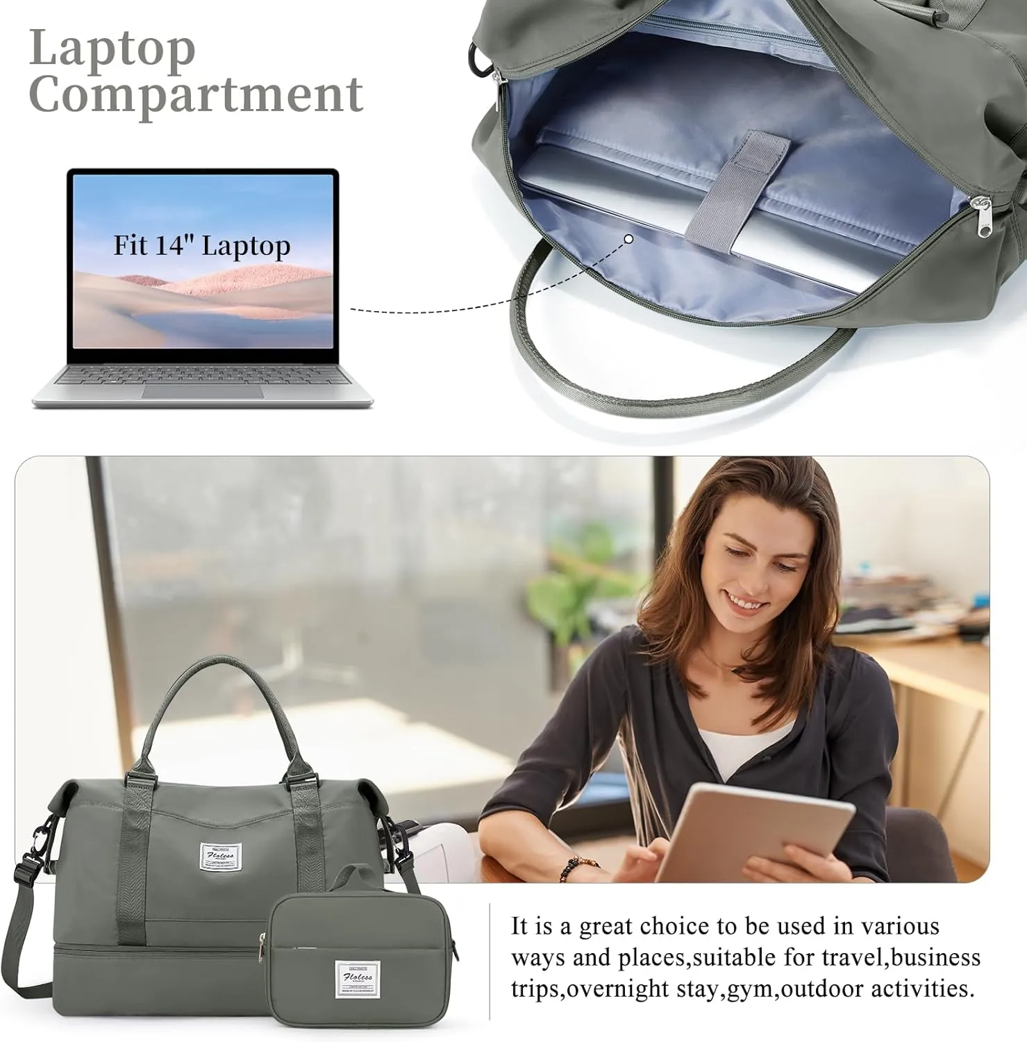 Weekender Bags for Women,Personal Item Travel Bag with Shoes Compartment,Overnight Travel Duffel Bag with Toiletry Bag