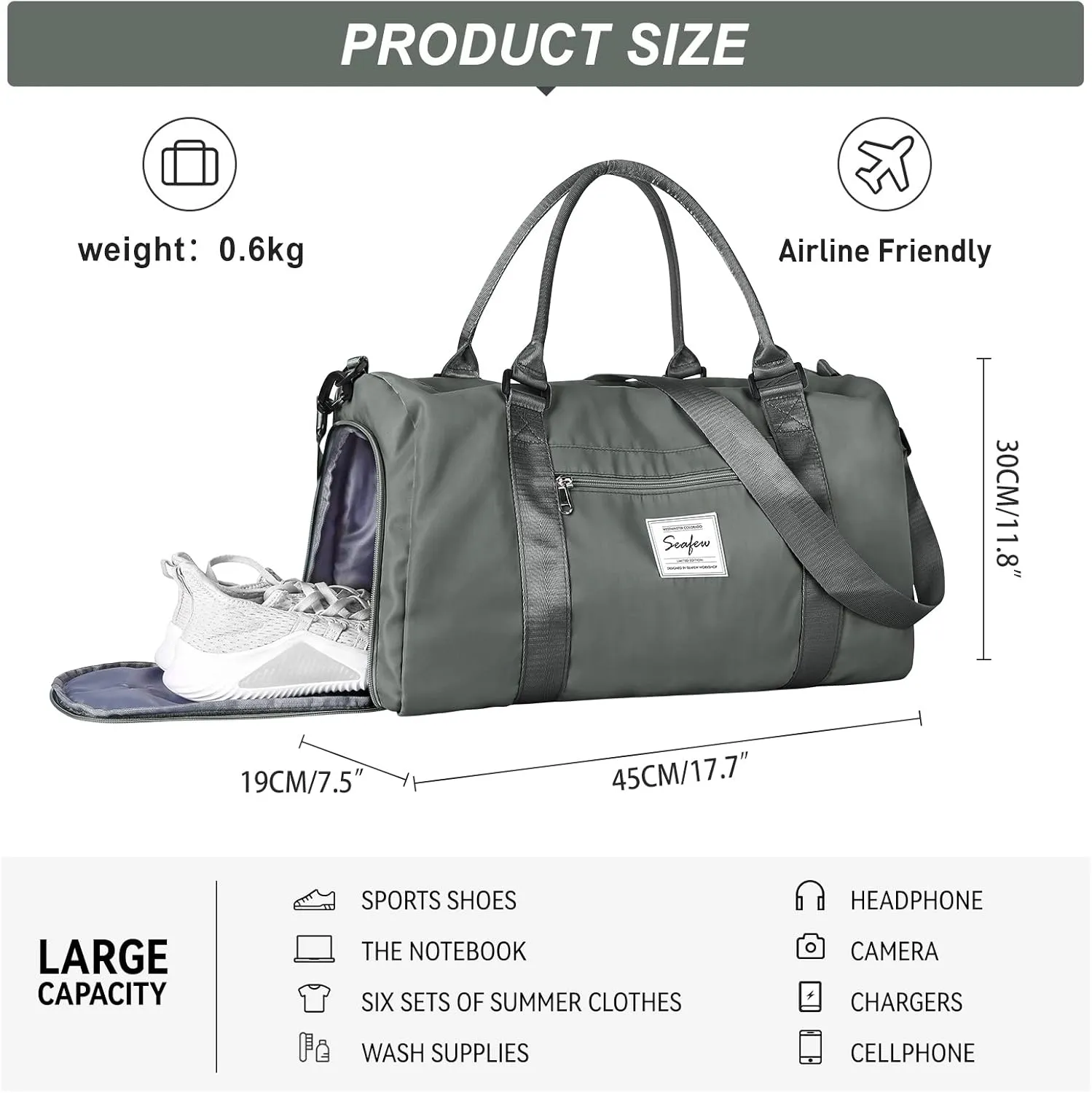 Weekender Gym Duffel Bags for Women Olive Green with Toiletry Bag