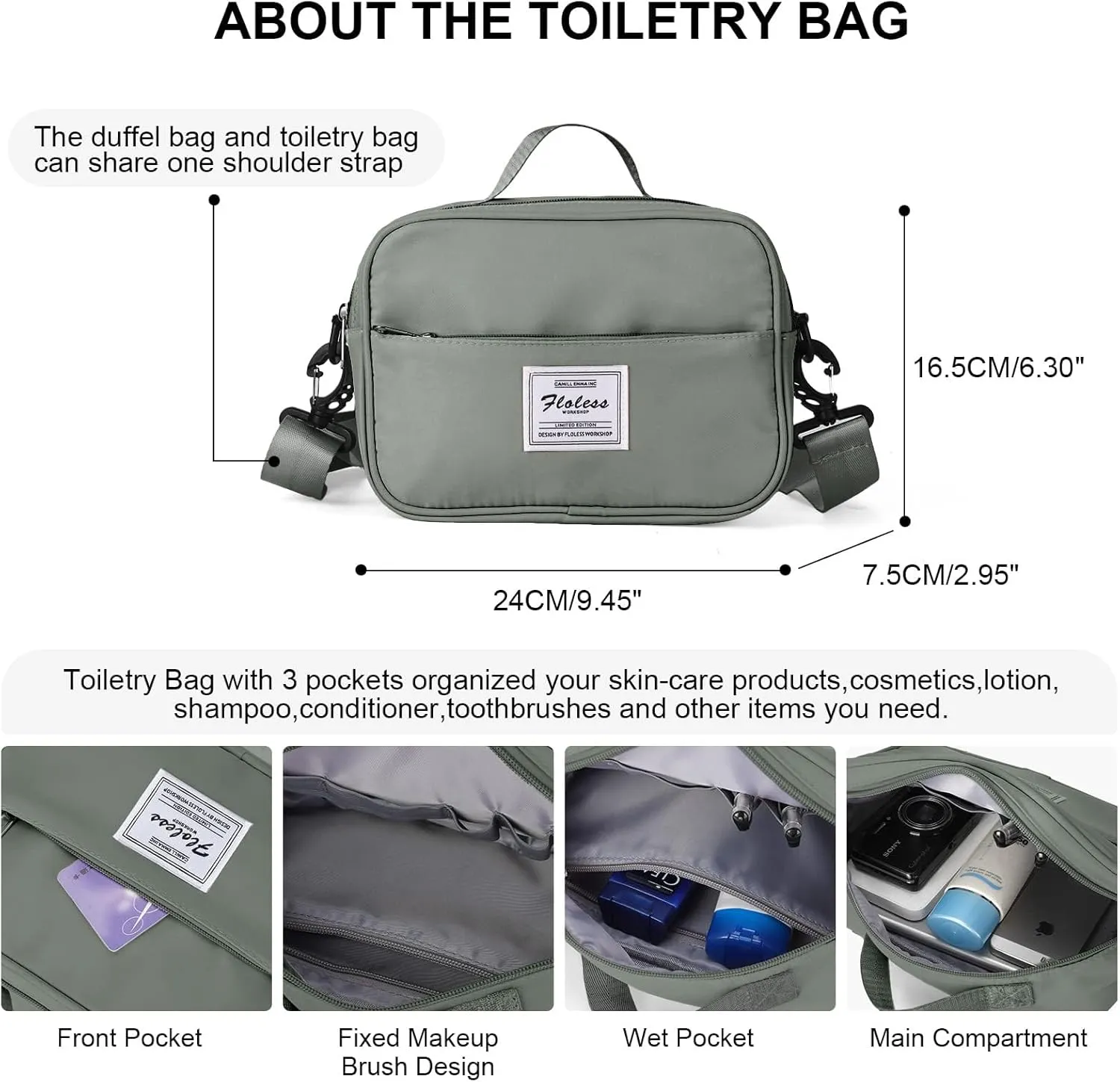 Weekender Gym Duffel Bags for Women Olive Green with Toiletry Bag