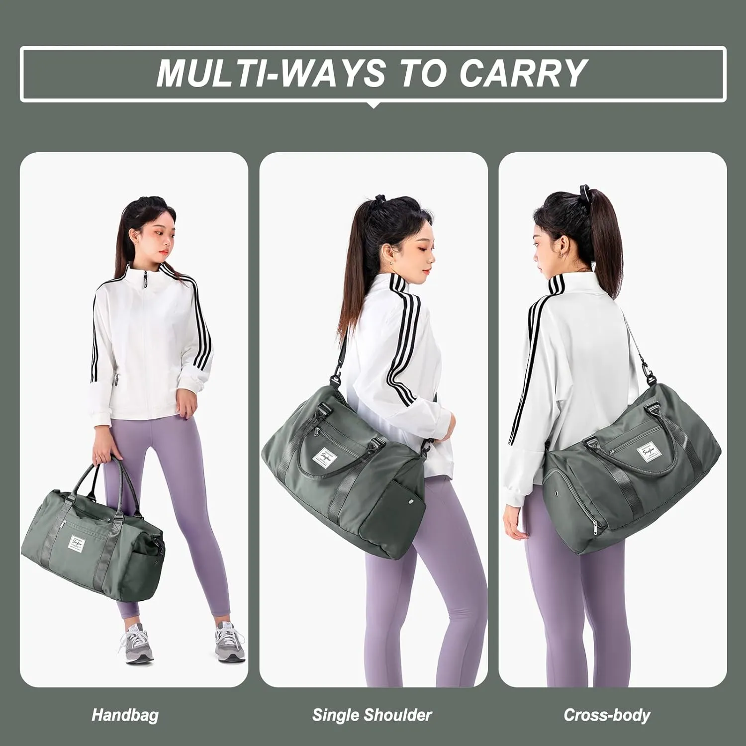 Weekender Gym Duffel Bags for Women Olive Green with Toiletry Bag