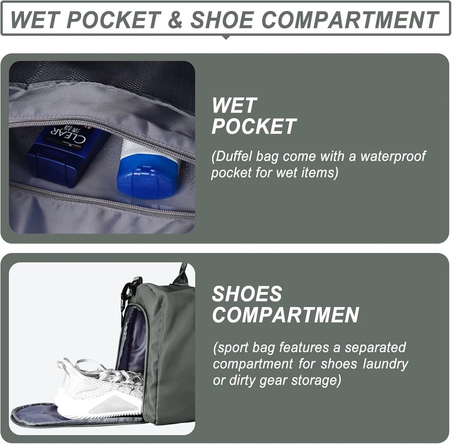 Weekender Gym Duffel Bags for Women Olive Green with Toiletry Bag