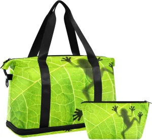 Weekender Overnight Bags for Women Frog Shadow on Leaves Travel Duffel Bag with Shoe Compartments Gym Duffel Bag with Toiletry Bag for Travel Sport Yoga 17 Inch