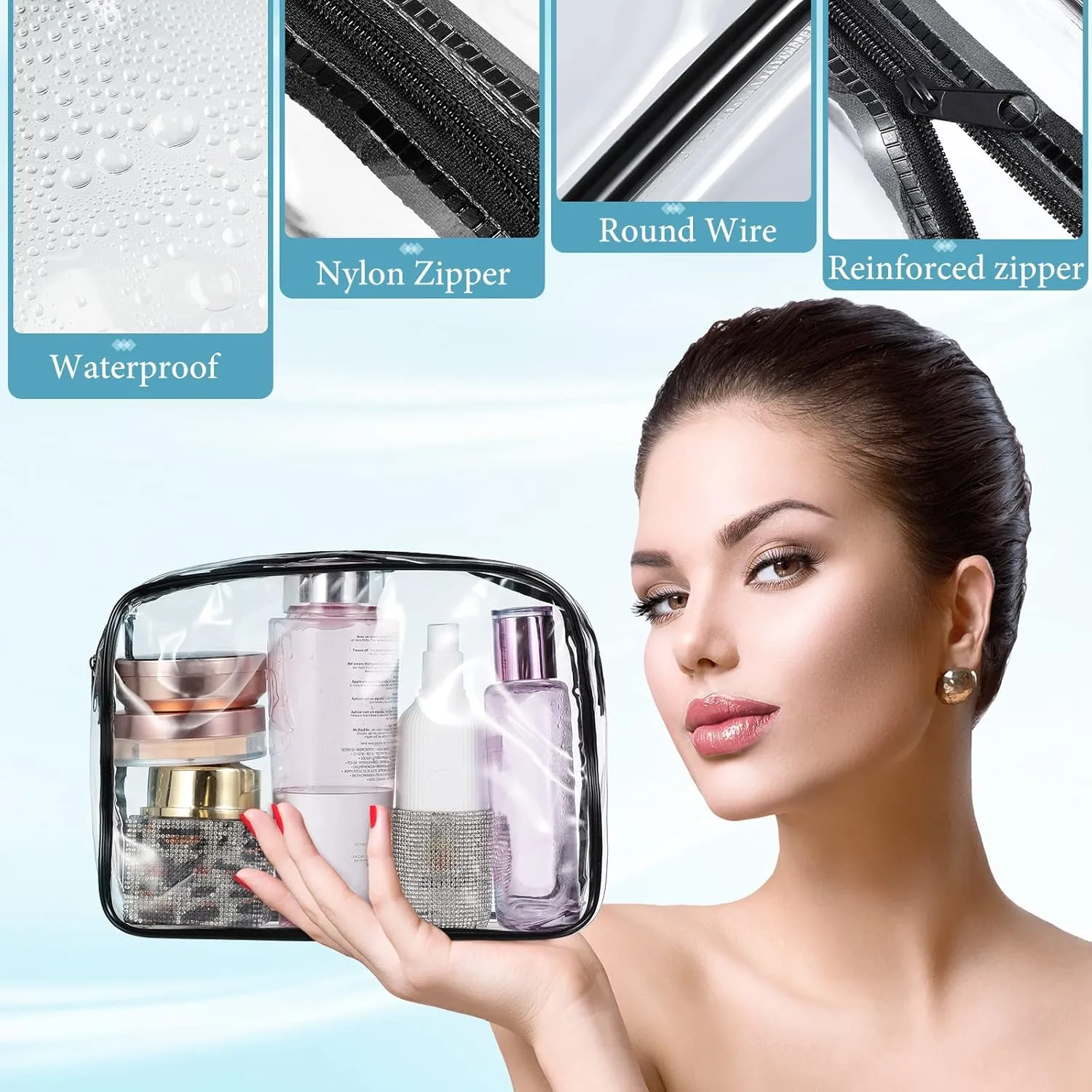 Weewooday 12 Pieces Clear Makeup Bags Cosmetic Storage Bags PVC Zipper Pouches Travel Waterproof Makeup Plastic Case for Women Organizing Toiletries Traveling Bathroom(Large,Black)