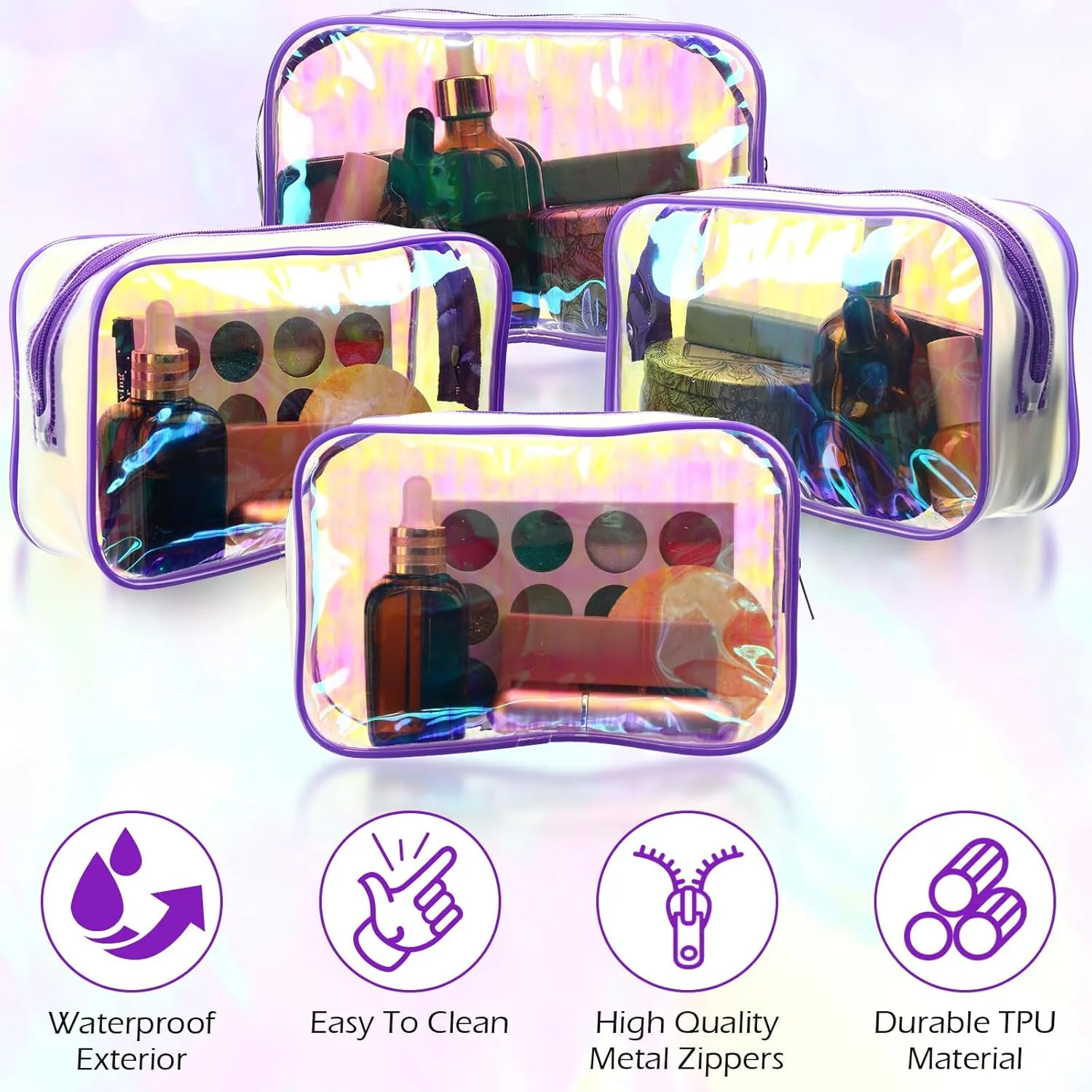 Weewooday 12 Pieces Clear Makeup Bags Cosmetic Storage Bags PVC Zipper Pouches Travel Waterproof Makeup Plastic Case for Women Organizing Toiletries Traveling Bathroom(Medium,Dazzling)