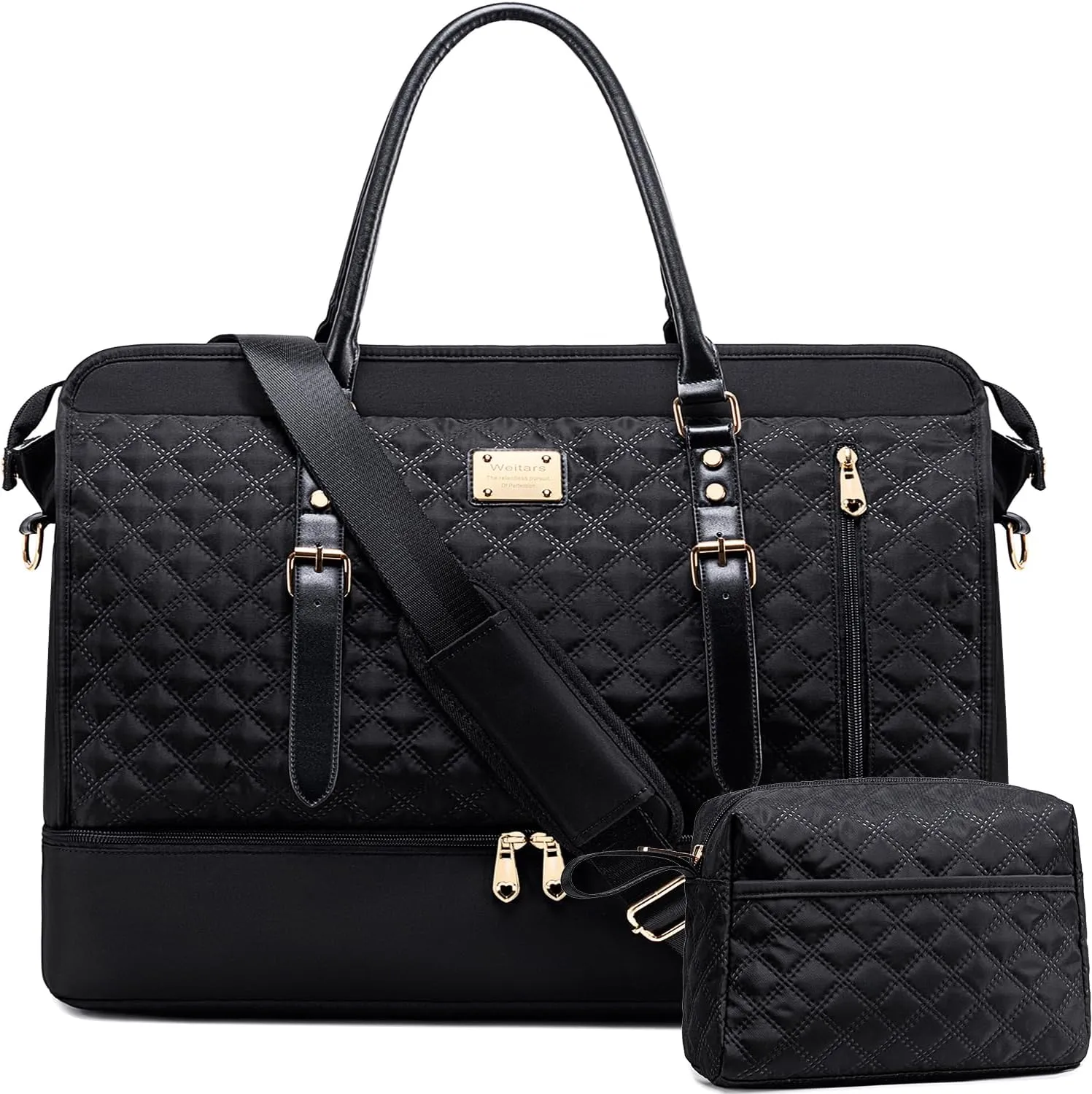 Weitars Weekender Bag Overnight Bags for Women,Duffel Bags for Travel Gym with Shoe Compartment with Toiletry Bags, Large Carry On Hospital Bag for Women Weekend,Getaway,Sport,Workout (Black)