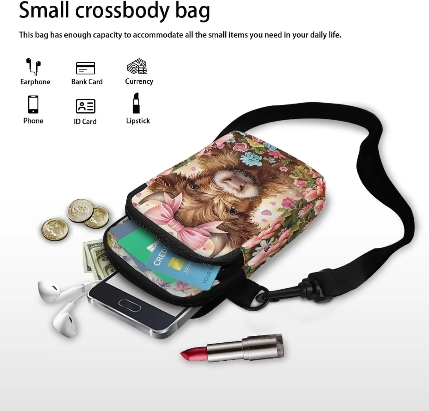 WELLFLYHOM Small Crossbody Bag for Women Phone Purse Messenger Pouch Mini Shoulder Handbag