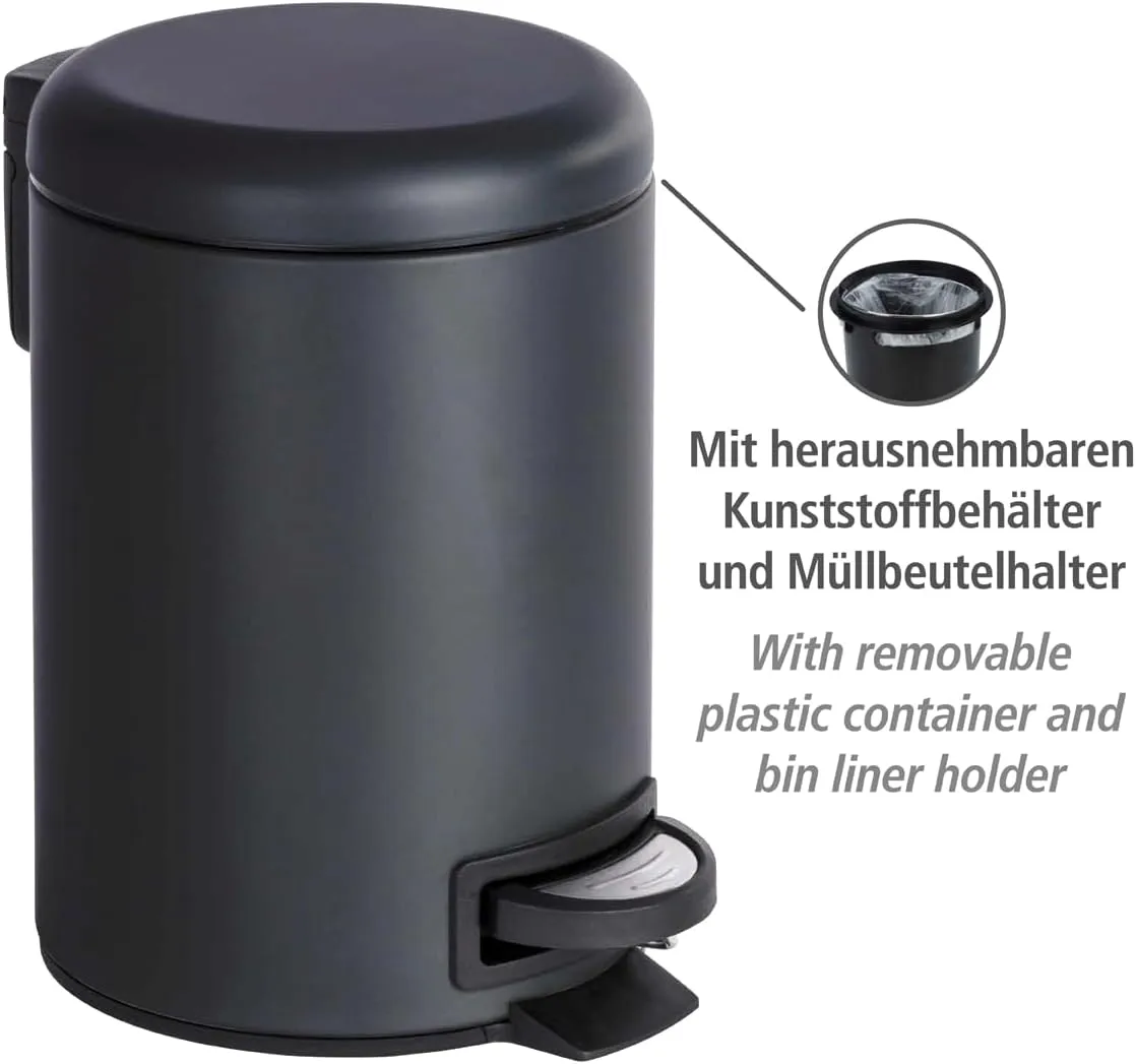 WENKO Cubo de Pedal Leman 3 LTS. Negro, Steel, Black, 22.5 x 17 x 25 cm