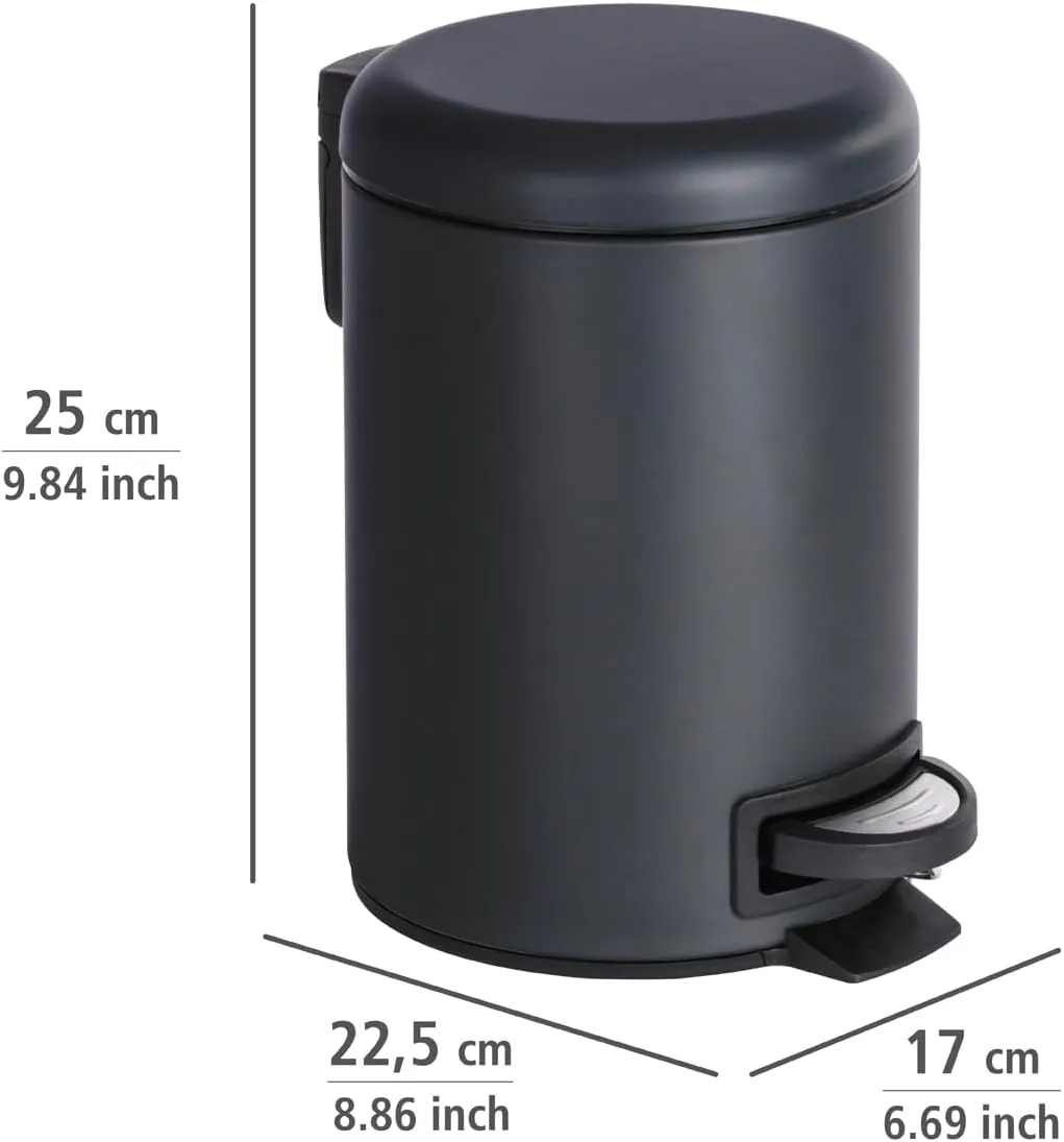 WENKO Cubo de Pedal Leman 3 LTS. Negro, Steel, Black, 22.5 x 17 x 25 cm