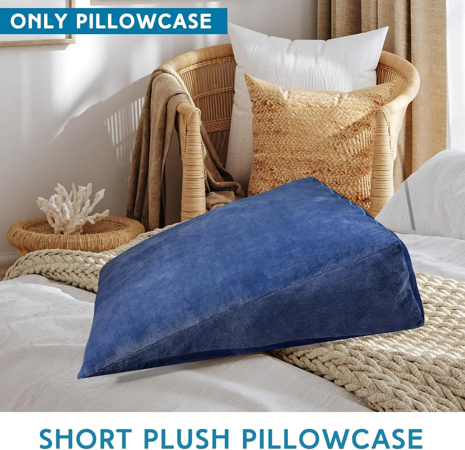 Wesiti 2 Pcs Wedge Pillow Cover for Bed Pillow Case Fits Wedges up for Home Sleeping Supplies, Only Pillowcase(27 x 27 x 8 Inch,Navy Blue)