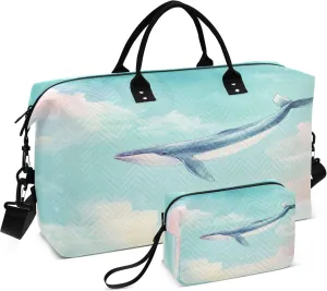 Whale Floating in The Sky Travel Duffel Bags Carry on Weekender Overnight Bag Large for Airplane with Toiletry Bag for Men Women