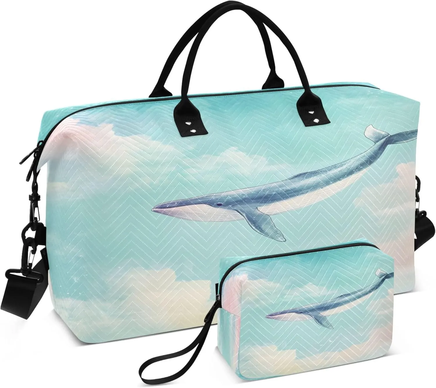 Whale Floating in The Sky Travel Duffel Bags Carry on Weekender Overnight Bag Large for Airplane with Toiletry Bag for Men Women