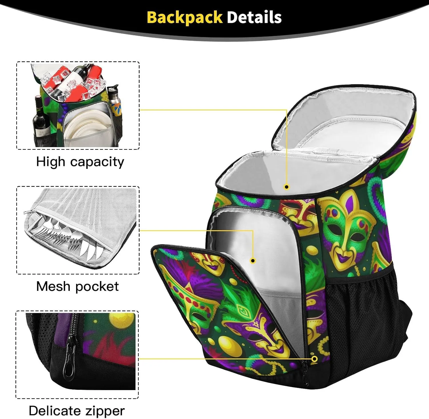 Whimsical Flowers 36 Cans Backpack Cooler Waterproof Camping Cooler Mens Lunch Backpack