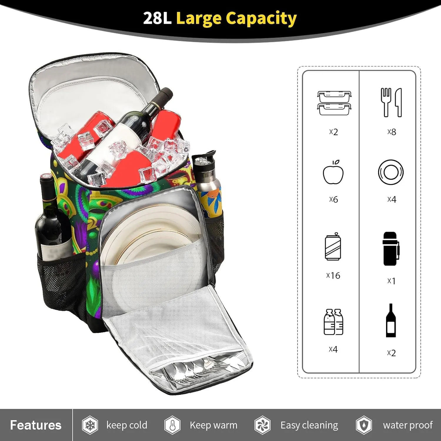 Whimsical Flowers 36 Cans Backpack Cooler Waterproof Camping Cooler Mens Lunch Backpack