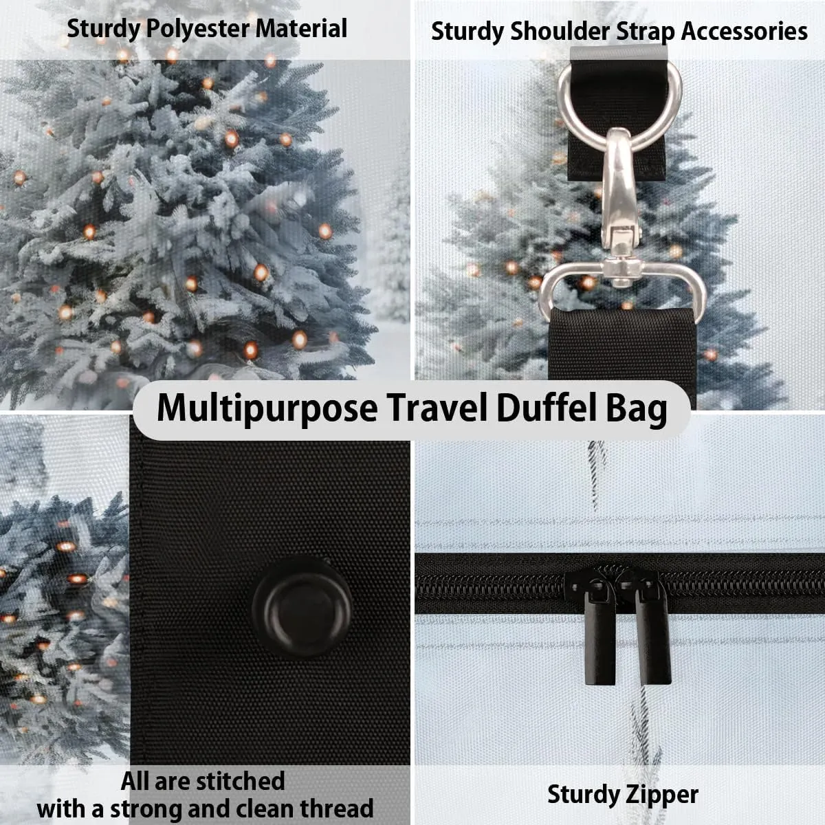 White Christmas Tree Travel Duffel Bag for Women Men Waterproof Foldable Overnight Weekender Bag Large Capacity Sports Gym Bag