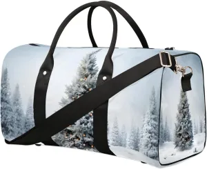 White Christmas Tree Travel Duffel Bag for Women Men Waterproof Foldable Overnight Weekender Bag Large Capacity Sports Gym Bag