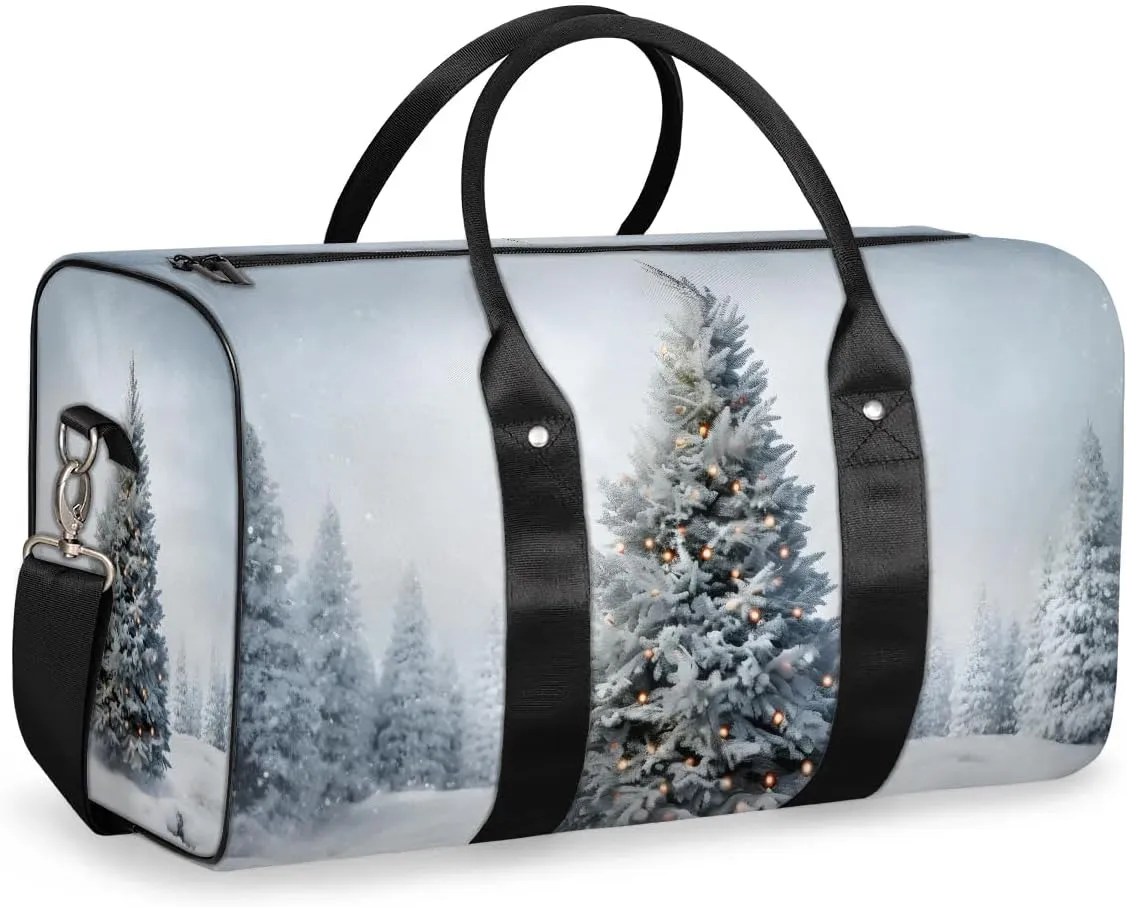 White Christmas Tree Travel Duffel Bag for Women Men Waterproof Foldable Overnight Weekender Bag Large Capacity Sports Gym Bag
