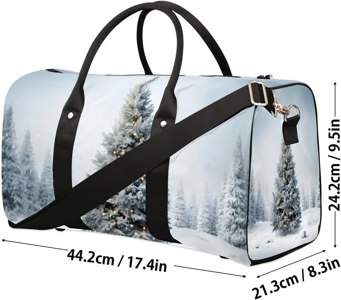 White Christmas Tree Travel Duffel Bag for Women Men Waterproof Foldable Overnight Weekender Bag Large Capacity Sports Gym Bag