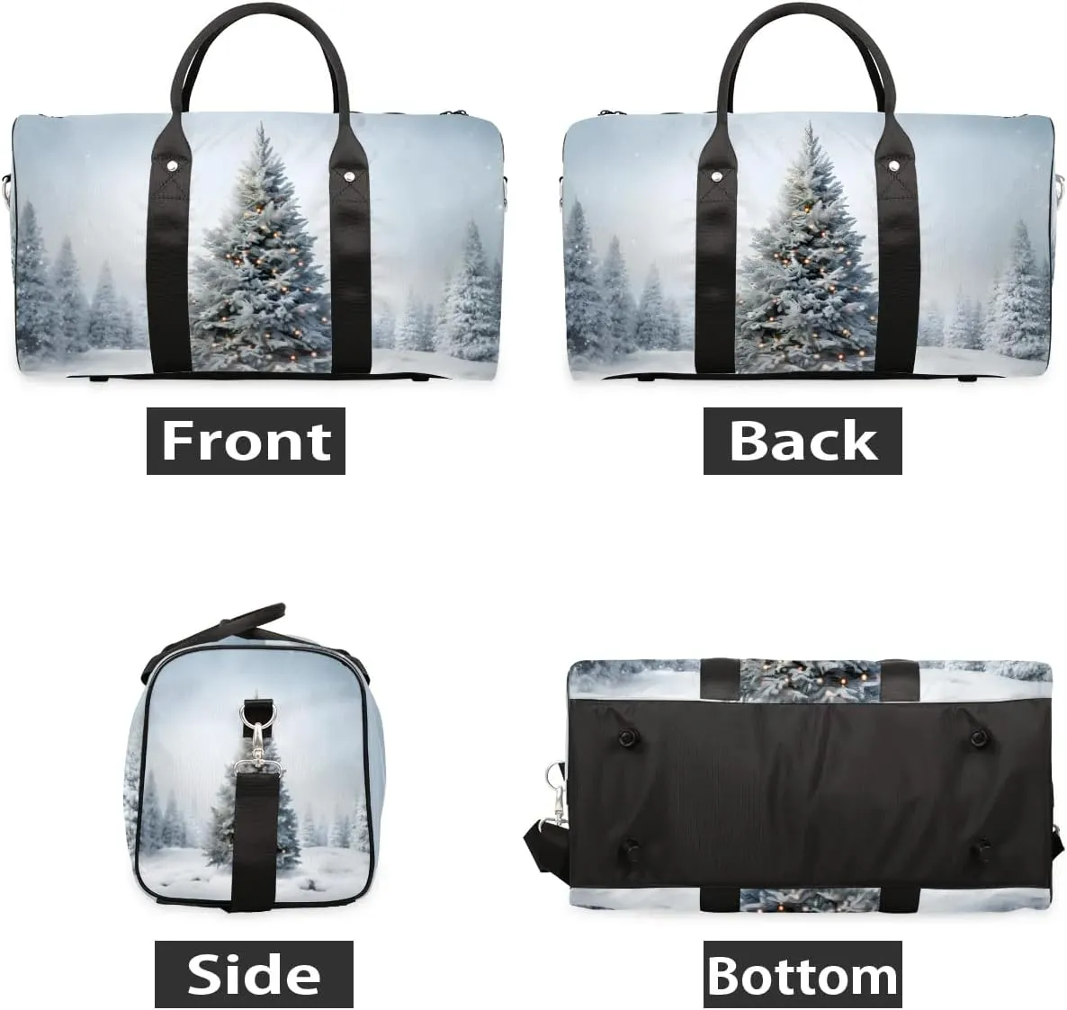 White Christmas Tree Travel Duffel Bag for Women Men Waterproof Foldable Overnight Weekender Bag Large Capacity Sports Gym Bag
