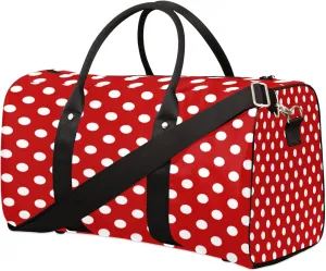 White Dot Travel Duffel Bag, Red Sports Tote Gym Bag, Foldable Weekender Overnight Bag, Luggage Handle Bag for Women Men