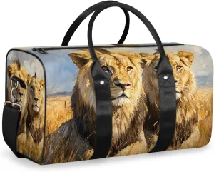 Wildlife Lion Travel Duffle Bag for Women Men Gym Duffel Foldable Bag Waterproof Weekender Tropical African Duffle Tote