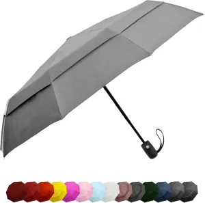 Windproof Travel Umbrellas for Rain - Lightweight, Strong, Compact with & Easy Auto Open/Close Button for Single Hand Use - Double Vented Canopy for Men & Women