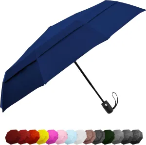Windproof Travel Umbrellas for Rain - Lightweight, Strong, Compact with & Easy Auto Open/Close Button for Single Hand Use - Double Vented Canopy for Men & Women