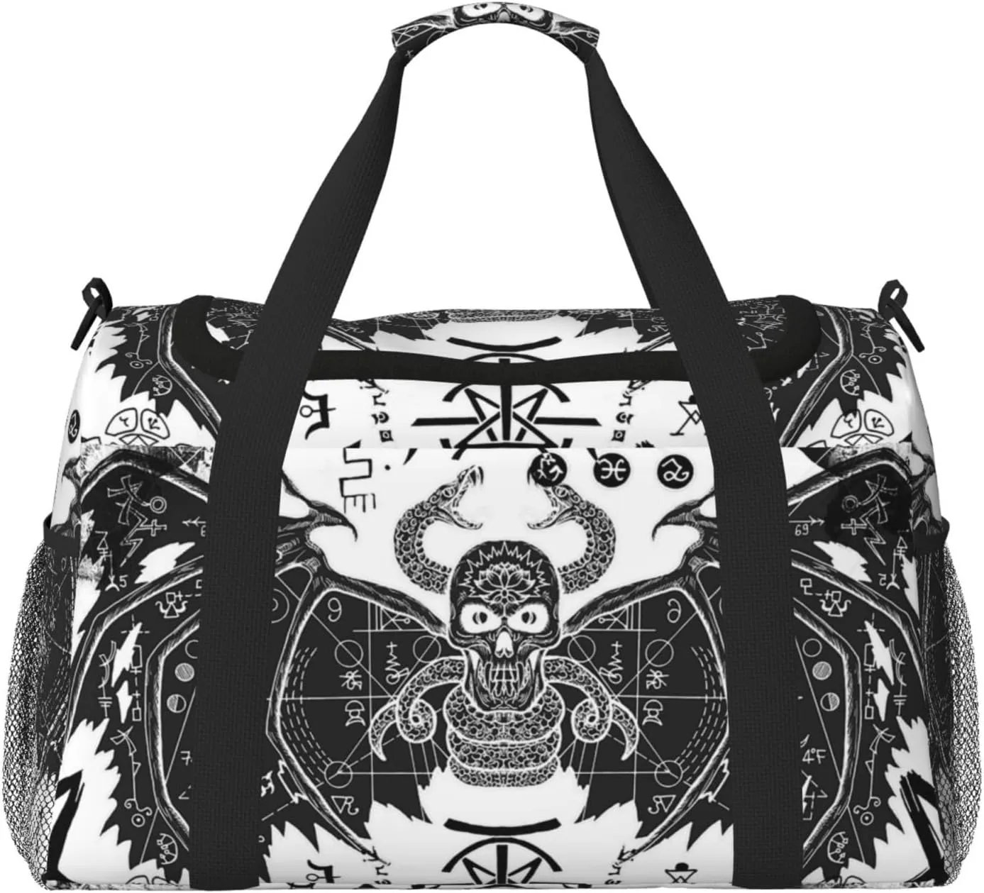 Winged Demon Mysterious Symbols Travel Duffel Bag Personal Item Bag Gym Bag Weekender Overnight Bag Carry On Bag For Airplane Weekender Bags For Women Men pattern104