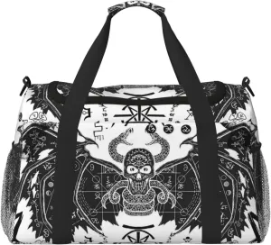 Winged Demon Mysterious Symbols Travel Duffel Bag Personal Item Bag Gym Bag Weekender Overnight Bag Carry On Bag For Airplane Weekender Bags For Women Men pattern104