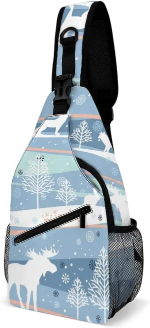 Winter-pattern Sling Backpack, Crossbody Shoulder Bag, Chest Bags for Outdoor Travel Fitness, 38x20cm, Style-2